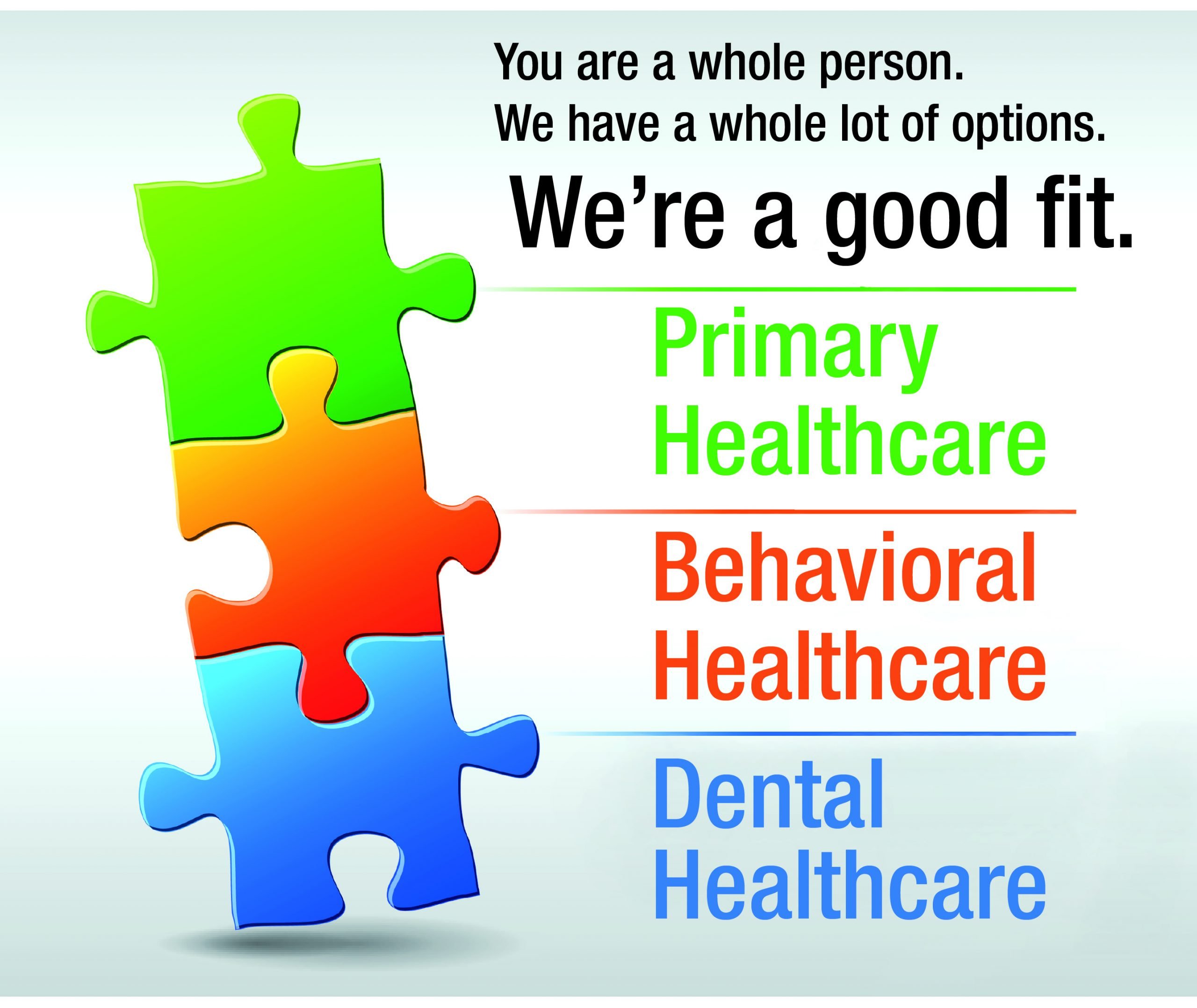 Puzzle graphic Axis Health System integrates primary healthcare, behavioral healthcare and dental healthcare.